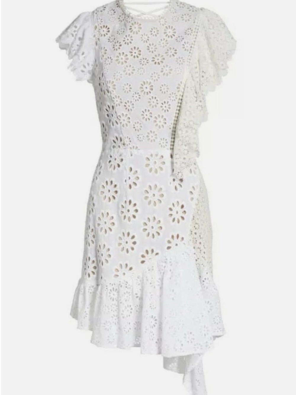 Sea New York White Eyelet Asymmetrical Ruffle Dress